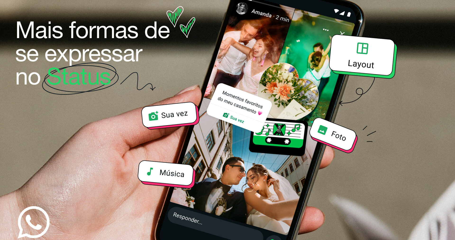Veja atualizações para o status do aplicativo (Imagem: Divulgação/WhatsApp).